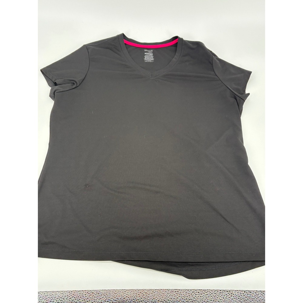 Danskin Now Womens Black V-Neck Athletic Top Plus‎ Size 2XL Short Sleeve *